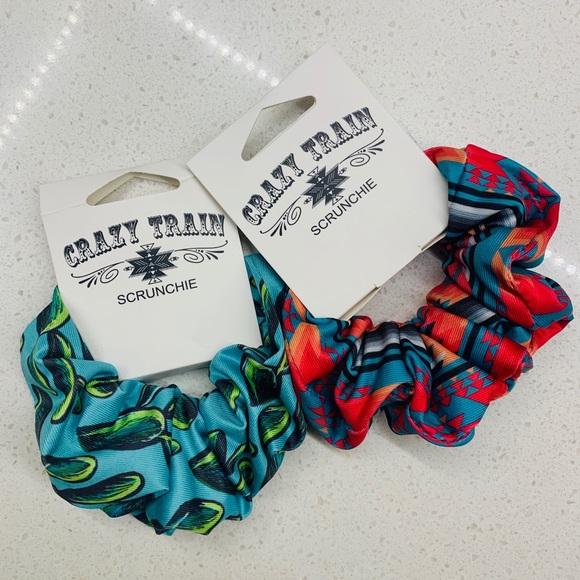 Crazy Train Accessories - Cactus print and Aztec print Scrunchies